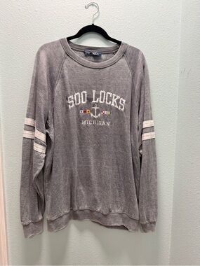 Soo Locks Michigan Crewneck Sweatshirt - Gray Size XL